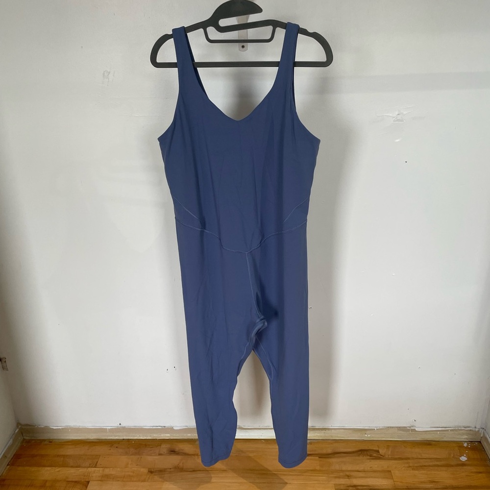 Blue One Piece Jumpsuit with Sleeveless Design and Deep V-Neck (Nulu fabric)